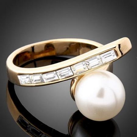 BY-PASS 9.5MM SWAROVSKI PEARL+CRYSTAL RING-sz9